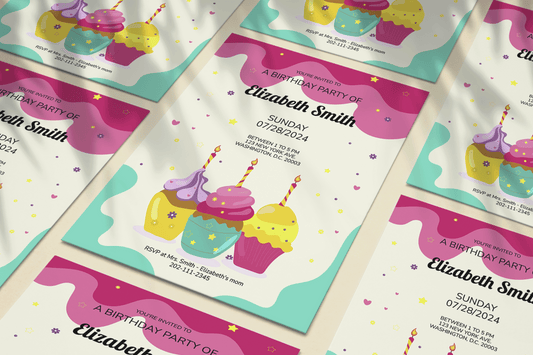 Printable Cupcake Birthday Party Invitation 8.5x11' PDF/PNG/JPG File